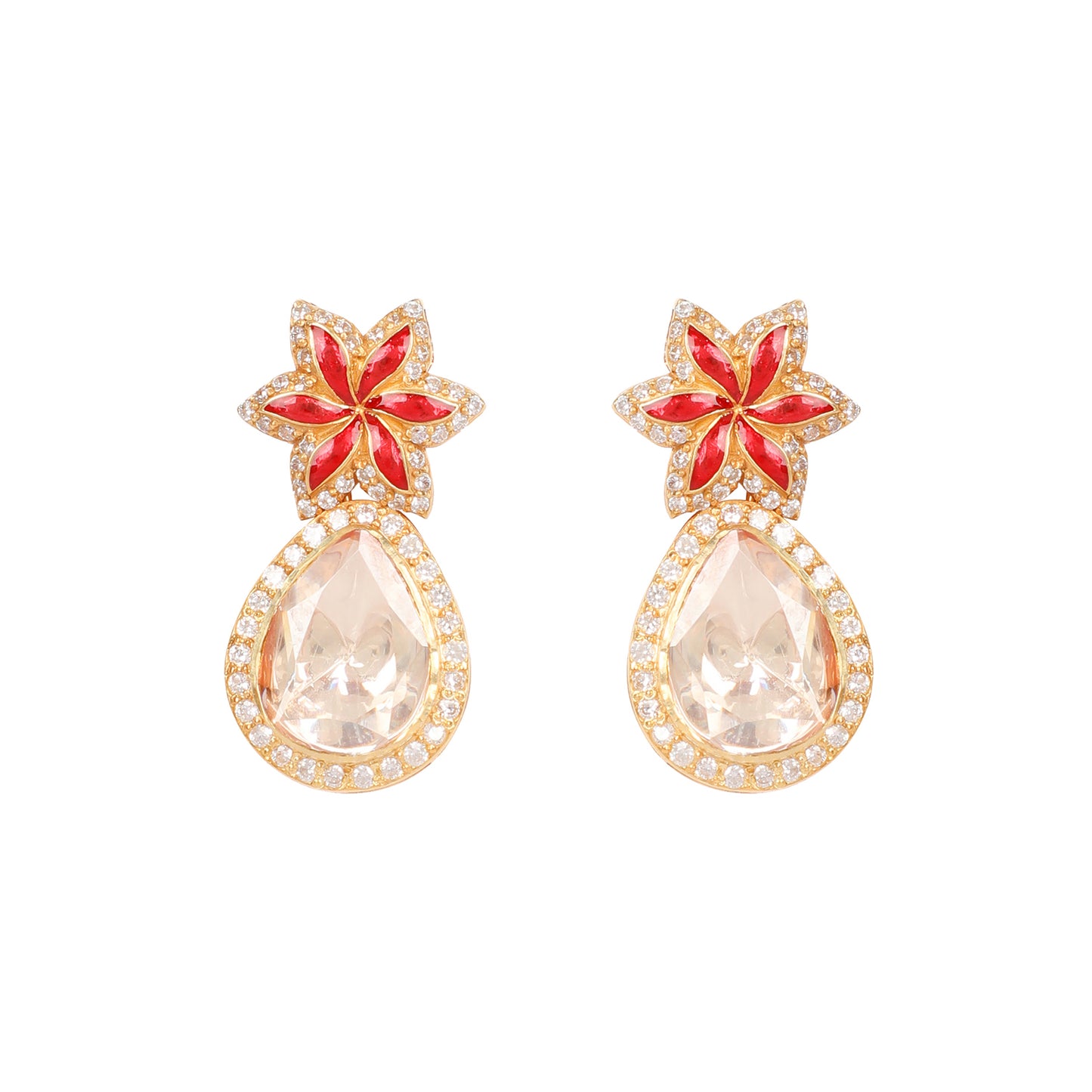 925 Silver Moissanite Polki Starlight Earrings