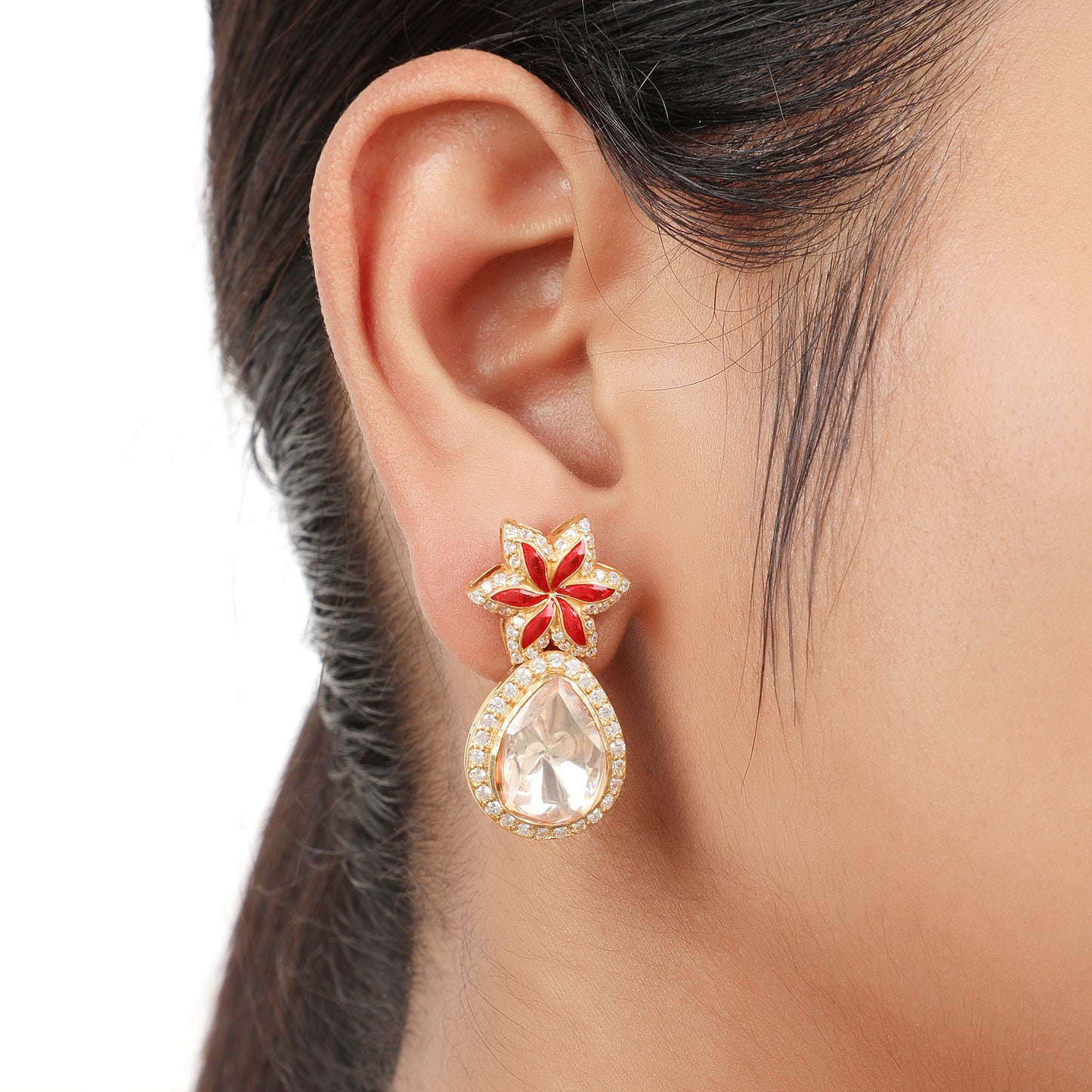 925 Silver Moissanite Polki Starlight Earrings