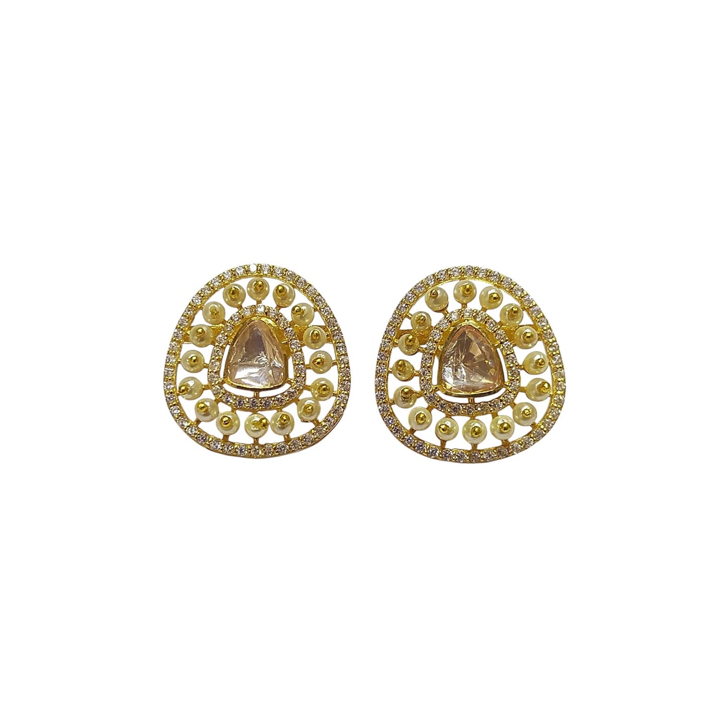 925 Silver Moissanite Polki Pearl Earrings
