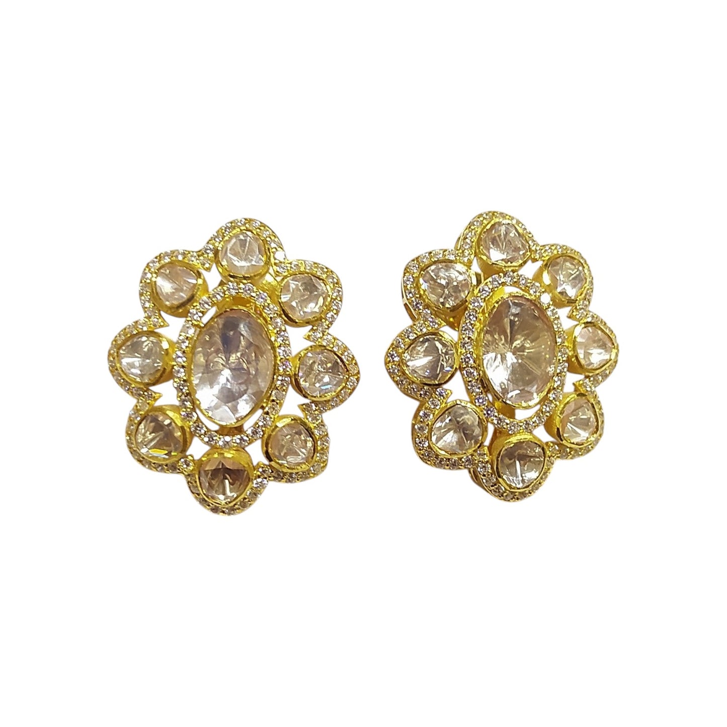 925 Silver Moissanite Polki Siyara Earrings