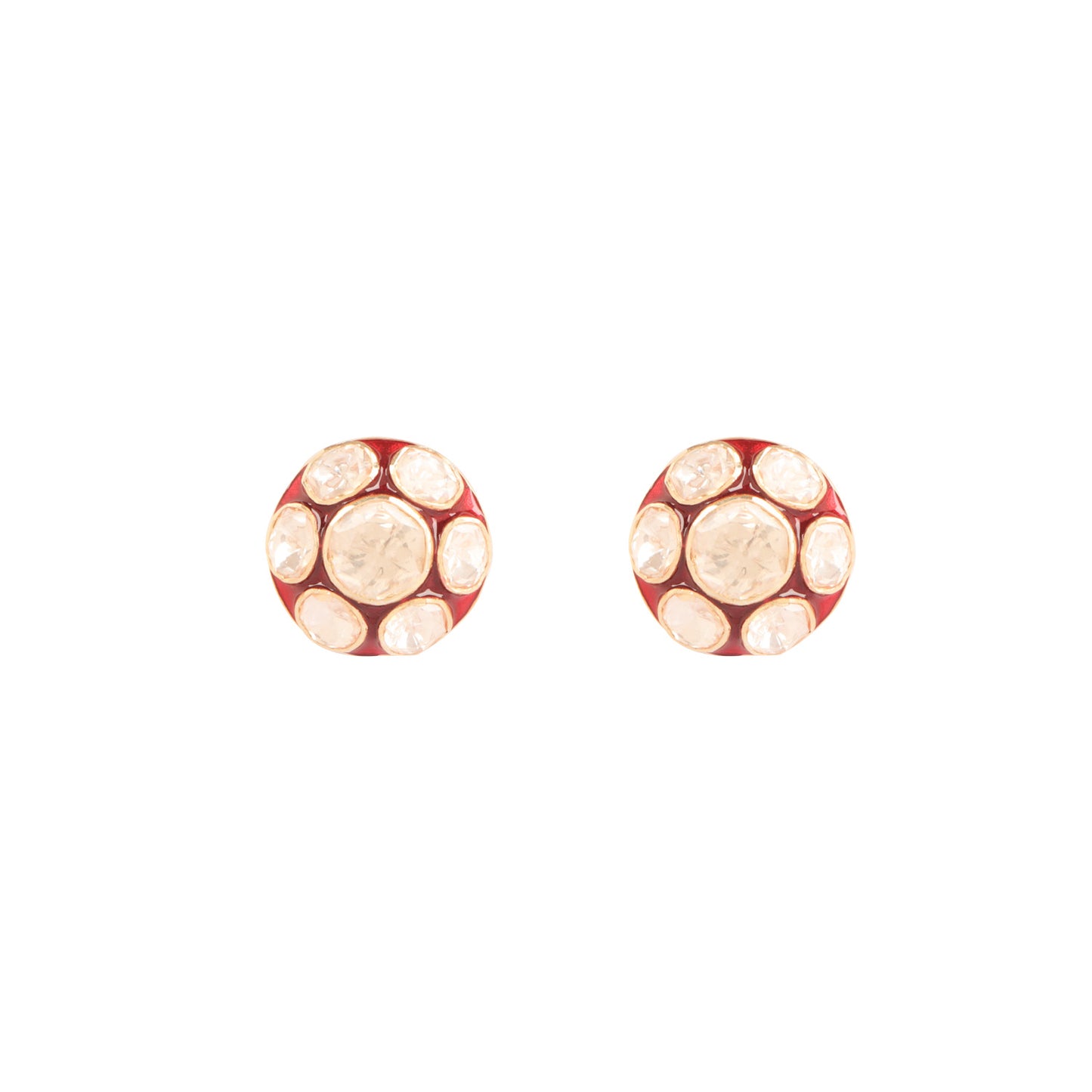 925 Silver Moissanite Polki Red Meena Earrings