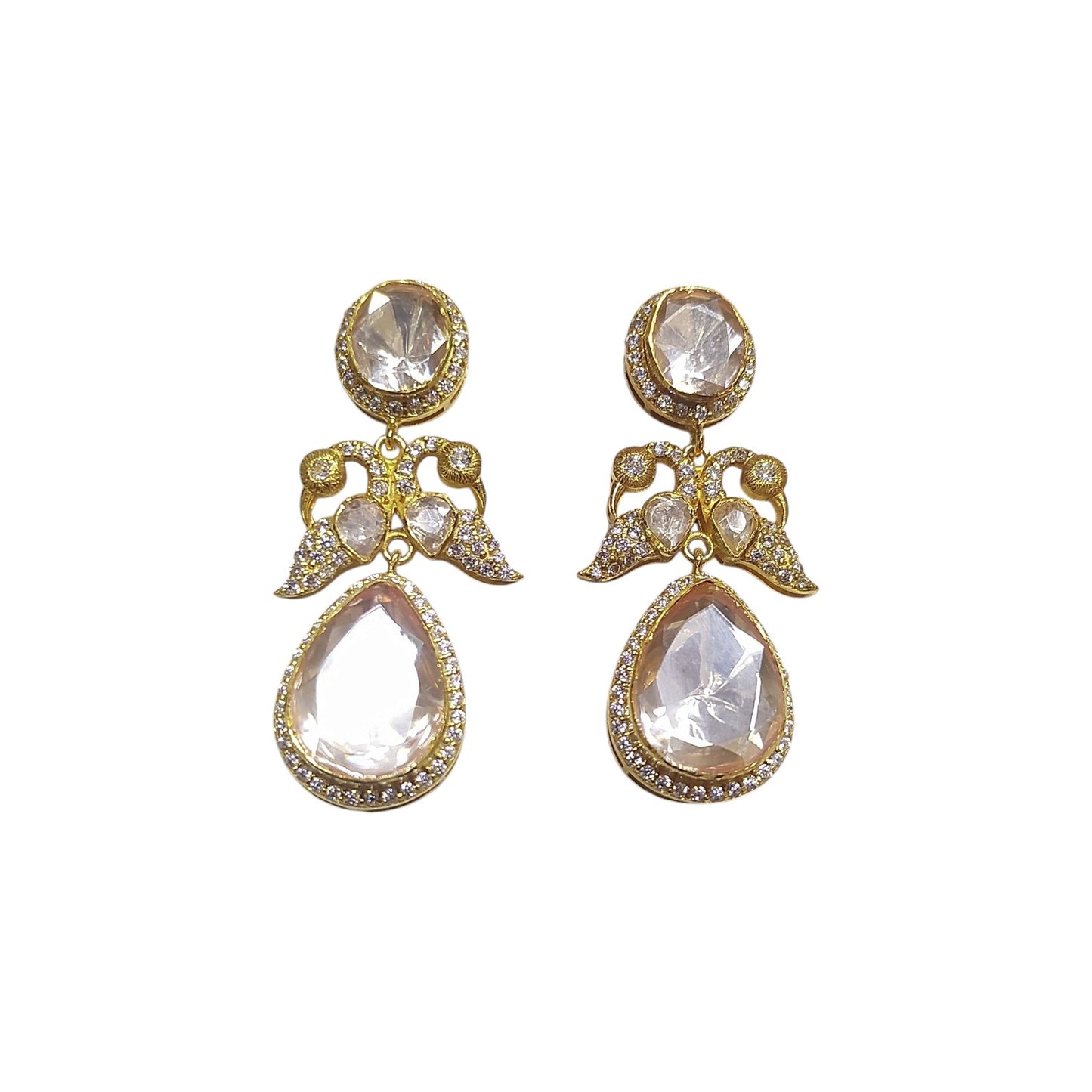 925 Silver Moissanite Polki Peacock Earrings