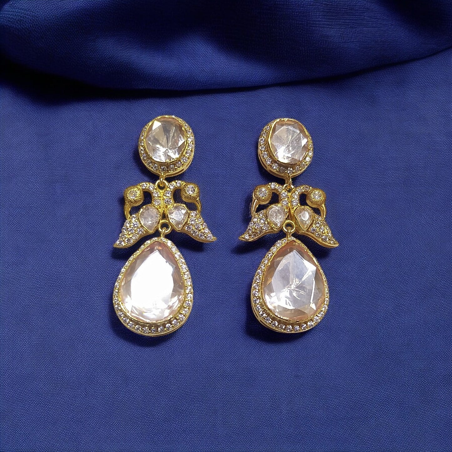 925 Silver Moissanite Polki Peacock Earrings