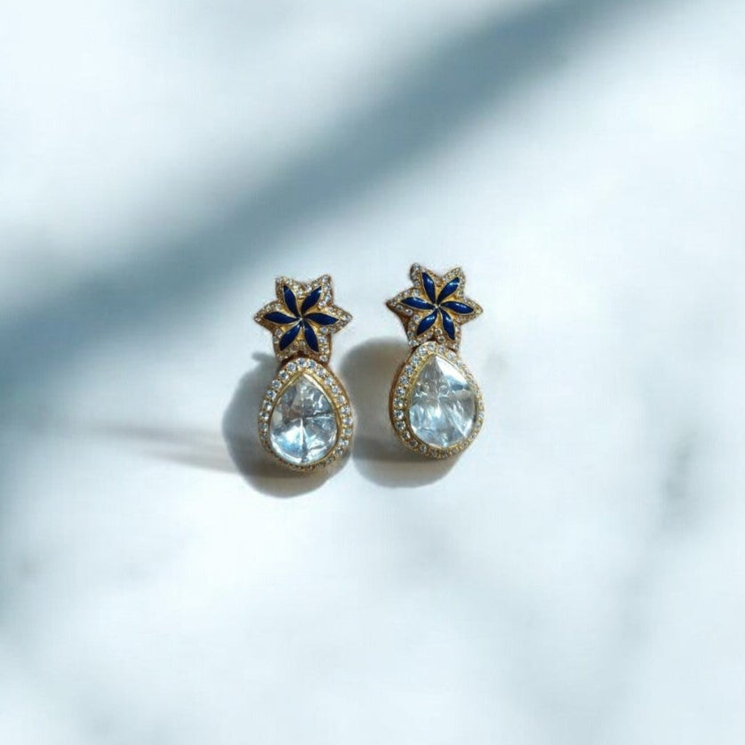 925 Silver Moissanite Polki Starlight Earrings