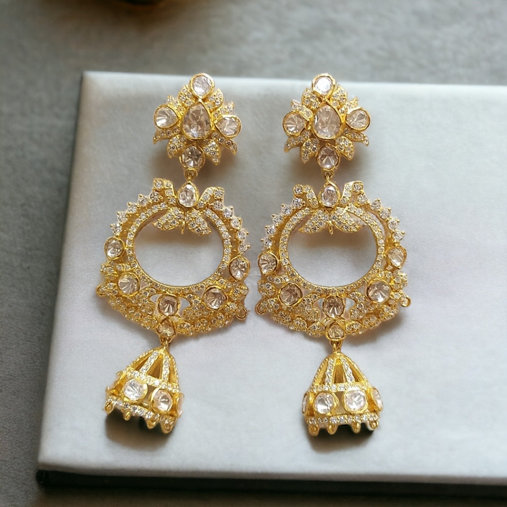925 Silver Moissanite Polki Jhumkas