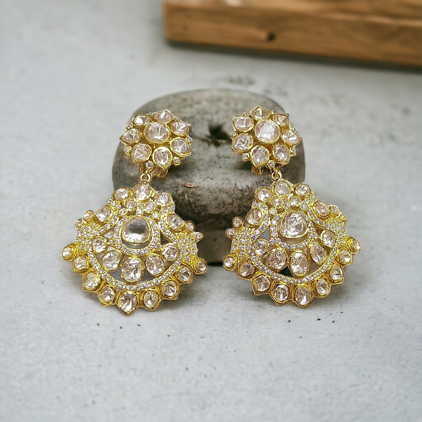 925 Silver Moissanite Polki Kusha Earrings