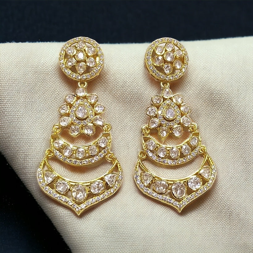 925 Silver Moissanite Polki Riha Earrings