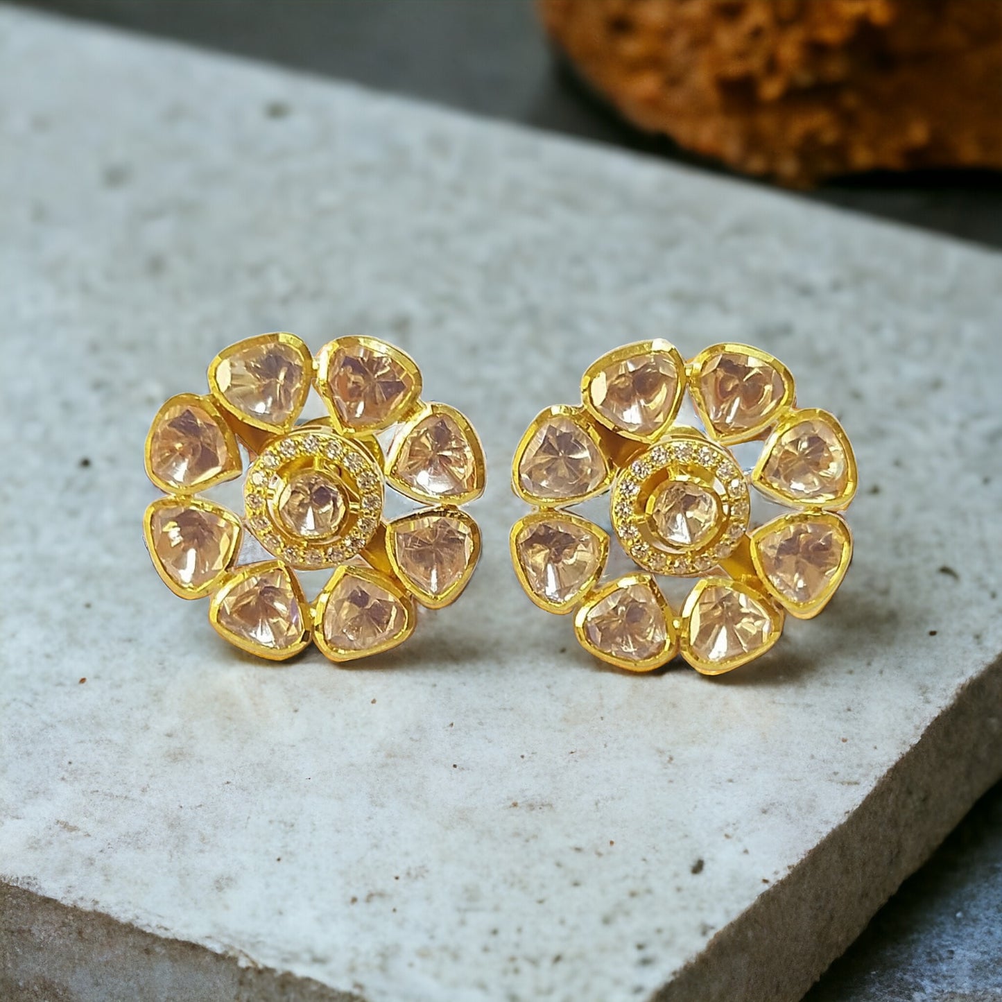 925 Silver Moissanite Polki Floral Tops
