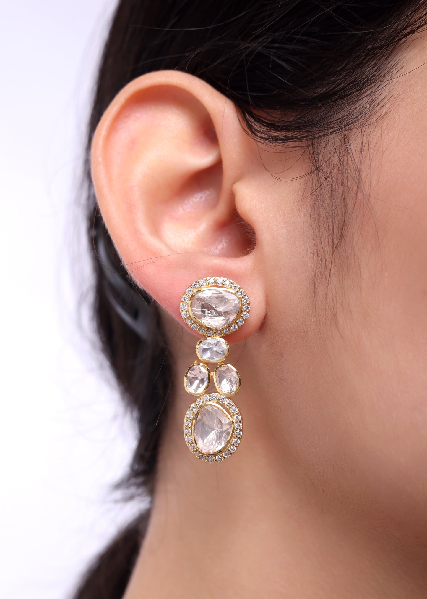 925 Silver Moissanite Polki Kaari Earrings