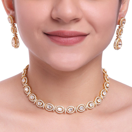 925 Silver Moissanite Polki Ruia Necklace set