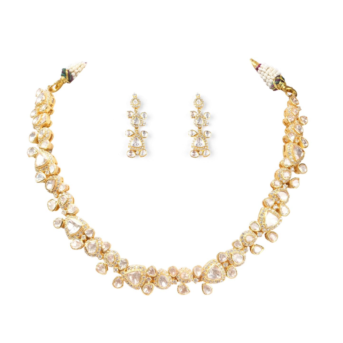 925 Silver Moissanite Polki Zaahra Necklace set