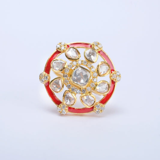 925 Silver Moissanite Polki Cherry Ring