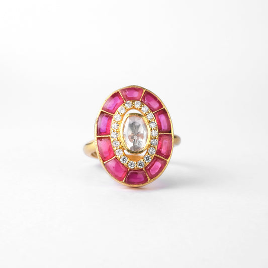 925 Silver Moissanite Polki Cosmos Pink Ring