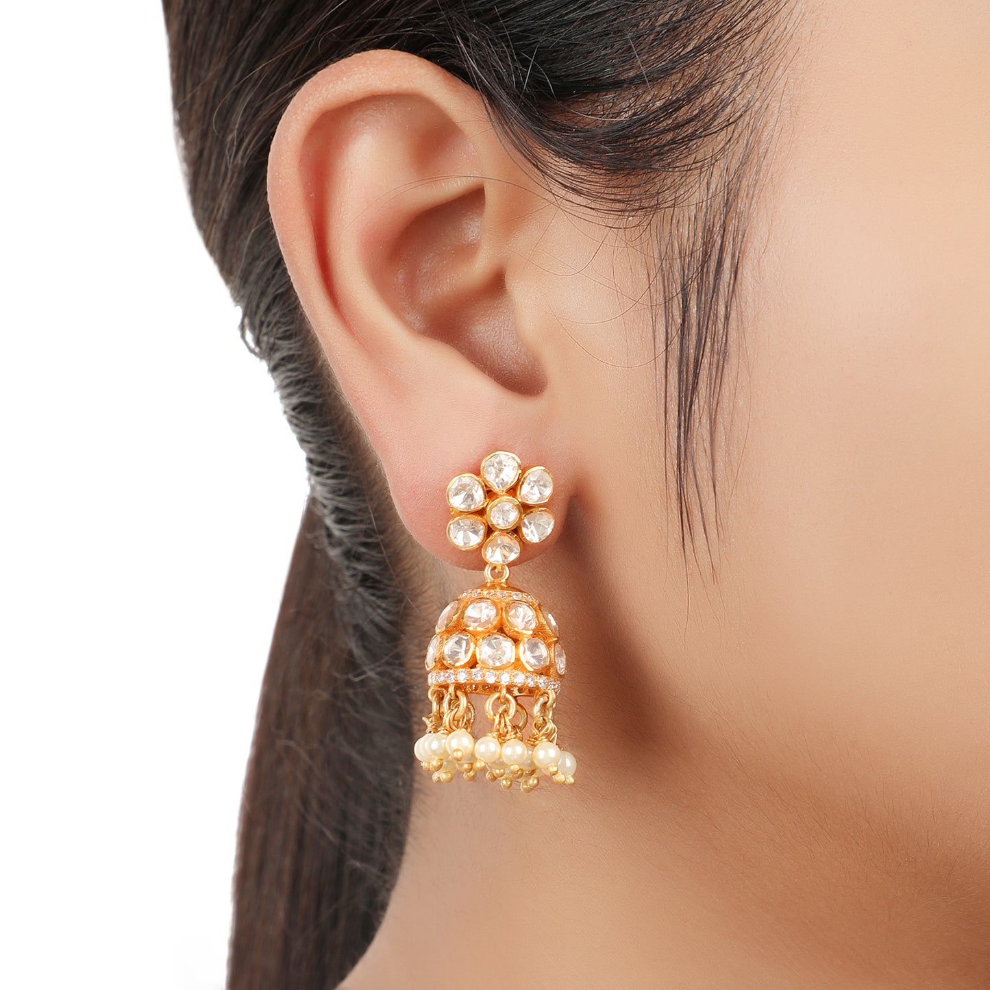 925 Silver Moissanite Polki Mini Jhumkas Earrings