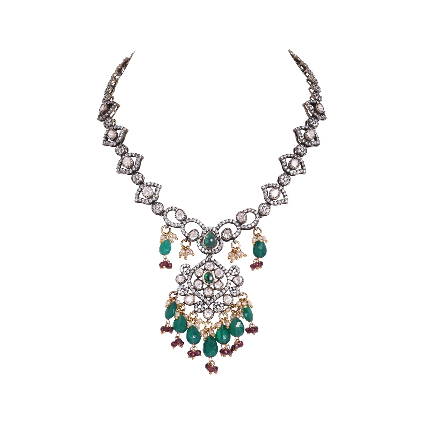 925 Silver Moissanite Polki Urmi Victorian Necklace