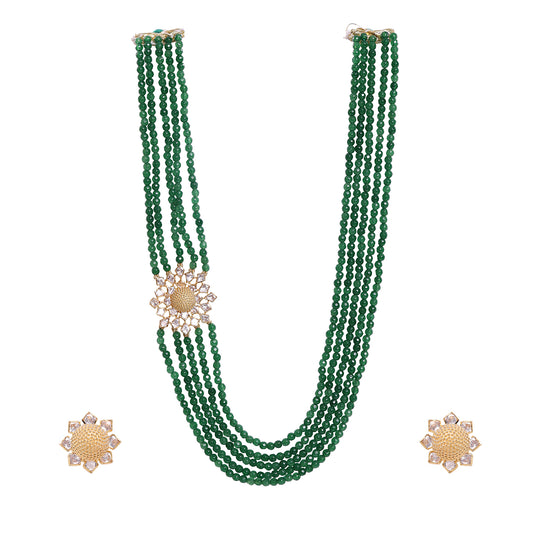 925 Silver Moissanite Polki Green Mala Necklace Set