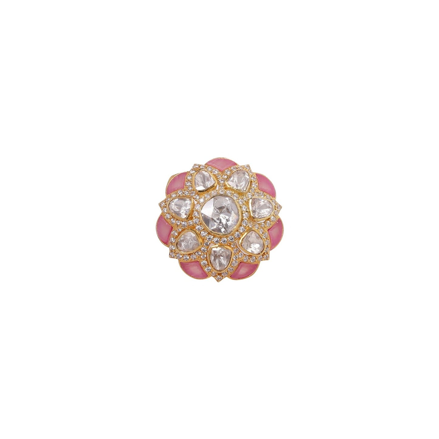 925 Silver Moissanite Polki Rosette Ring