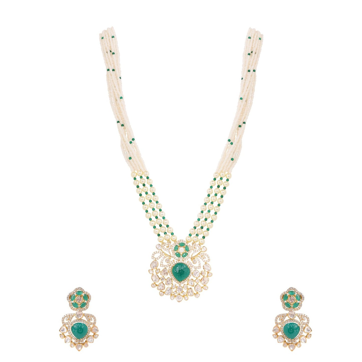 925 Silver Moissanite Polki Raisi Necklace set