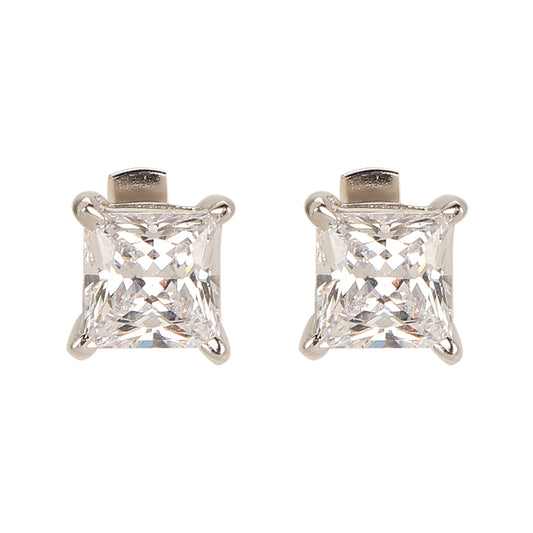 925 Silver Square Solitaire Earrings