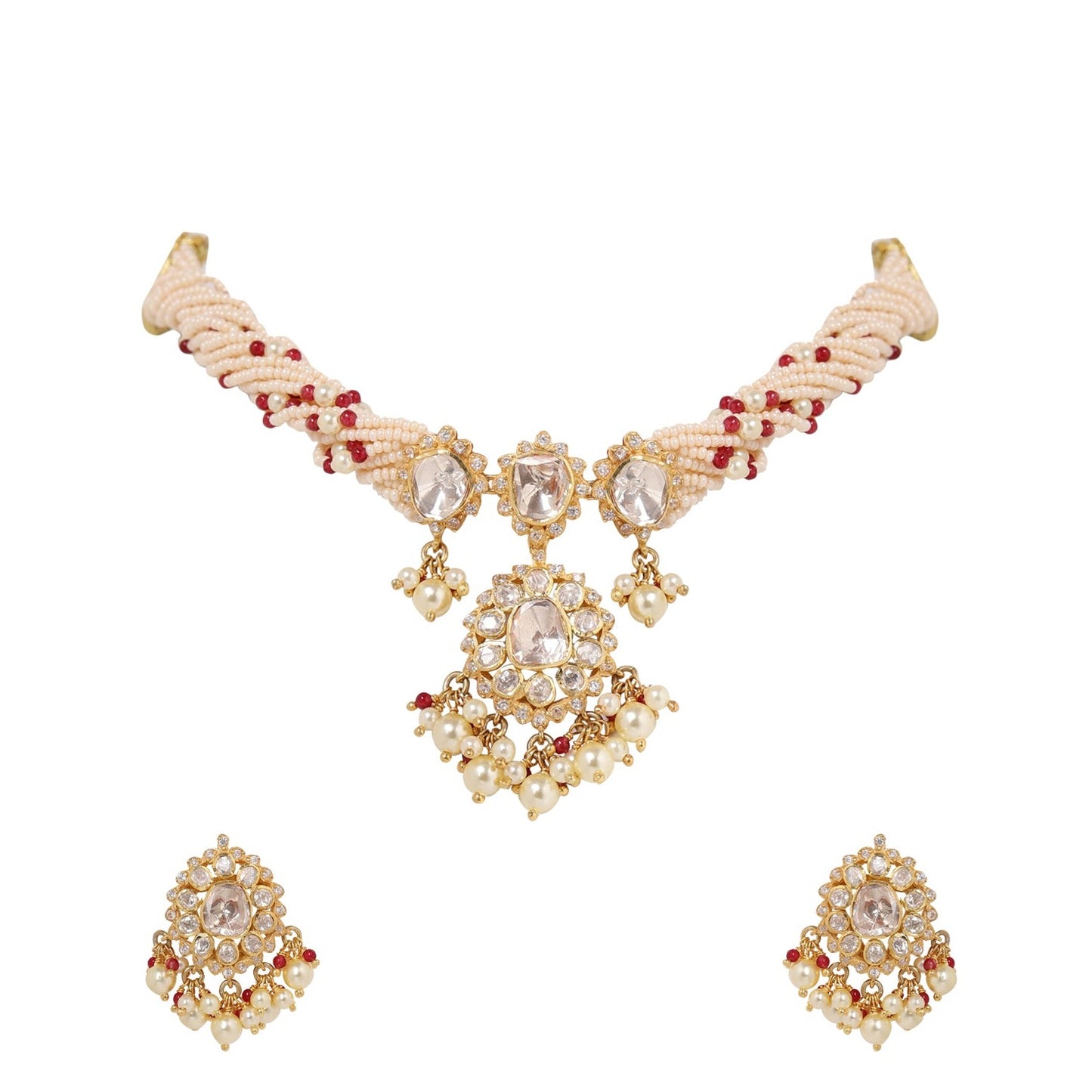 925 Silver Moissanite Polki Abha Necklace set