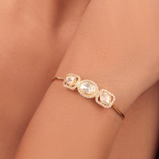 925 Silver Moissanite Polki Cuff Bracelet