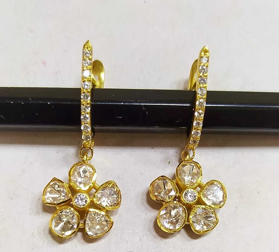 925 Silver Moissanite Polki Floral Bali Earrings