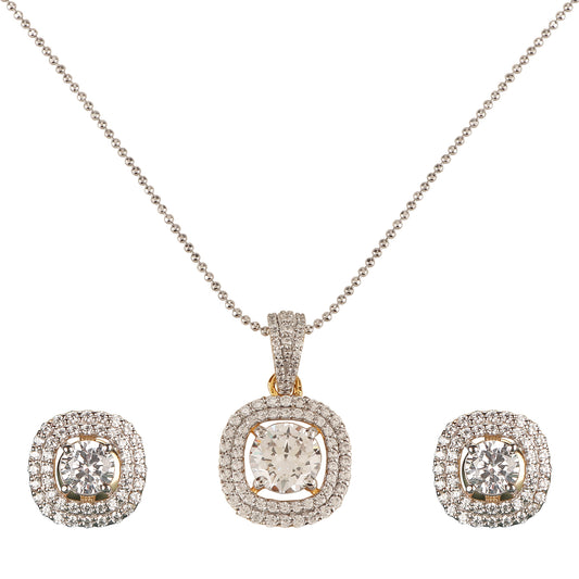 925 Silver Double Halo Pendant Set