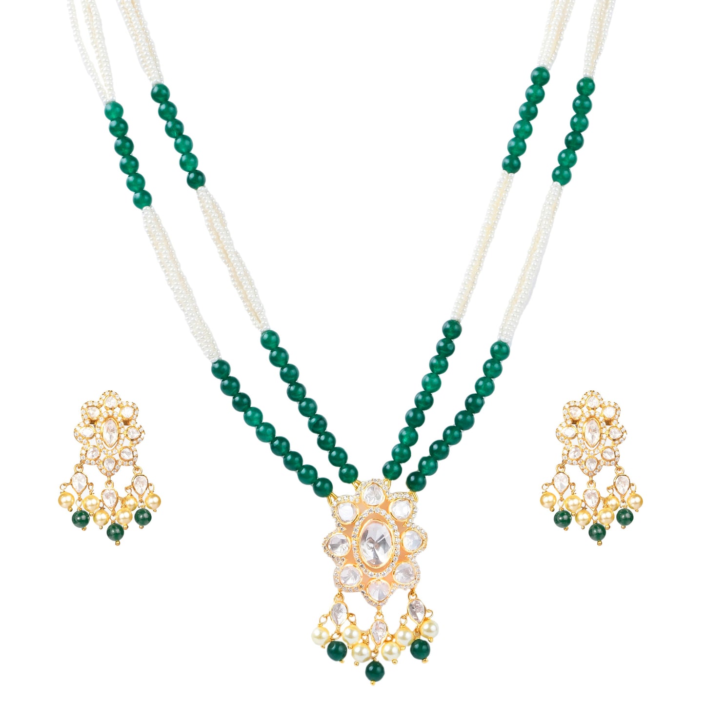 925 Silver Moissanite Polki Anagha Necklace set