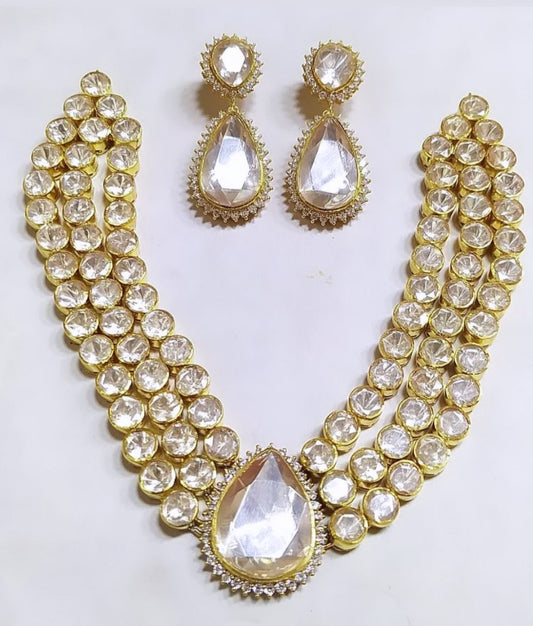 925 Silver Moissanite Polki Maharani Necklace Set