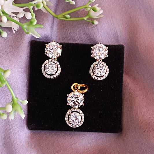 925 Silver Double Solitaire Pendant Set