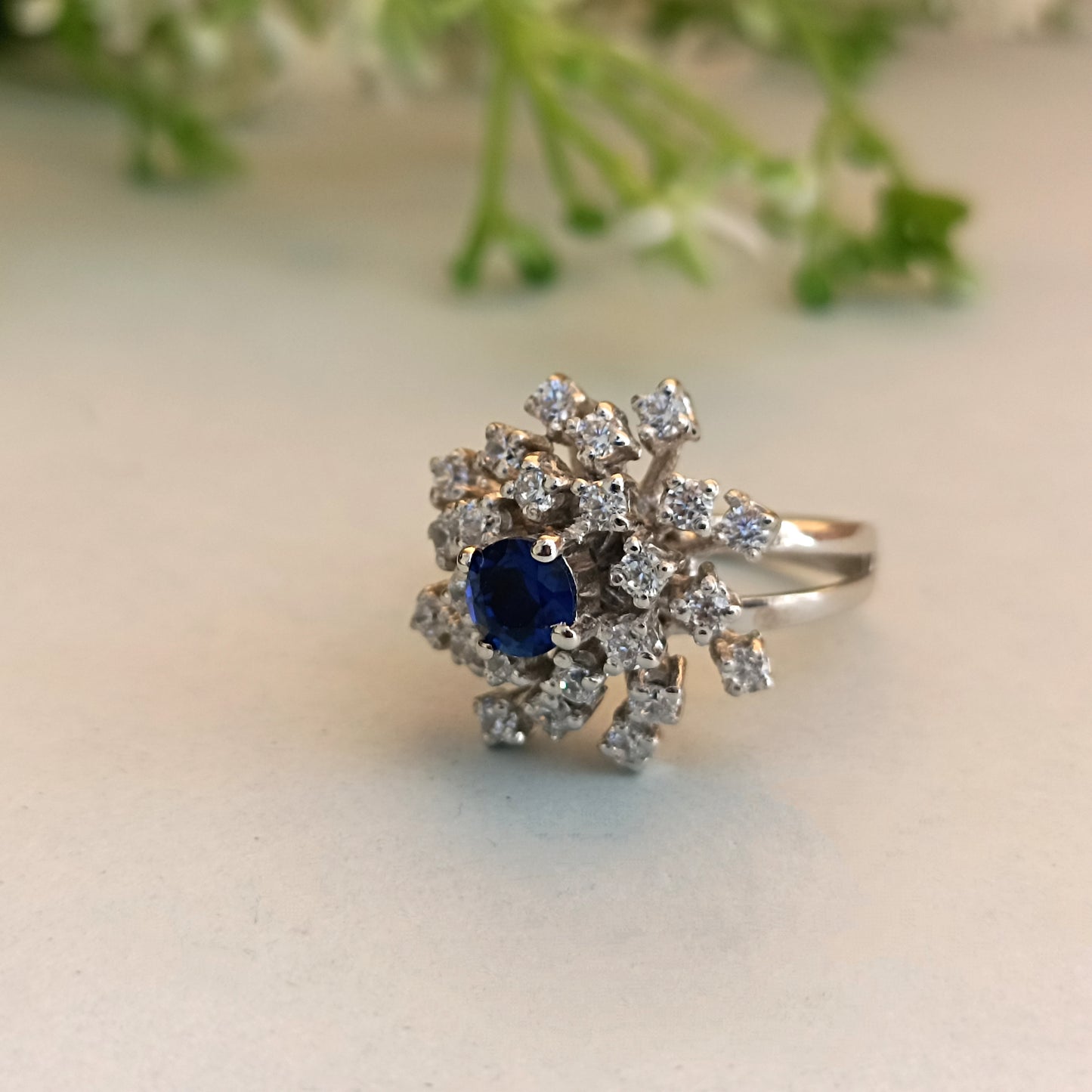 925 Silver Floral Sapphire Ring