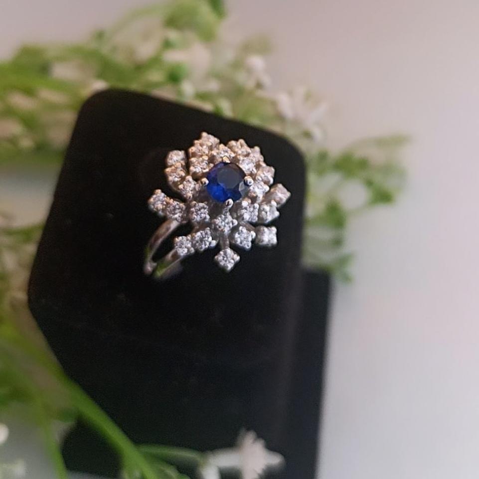 925 Silver Floral Sapphire Ring