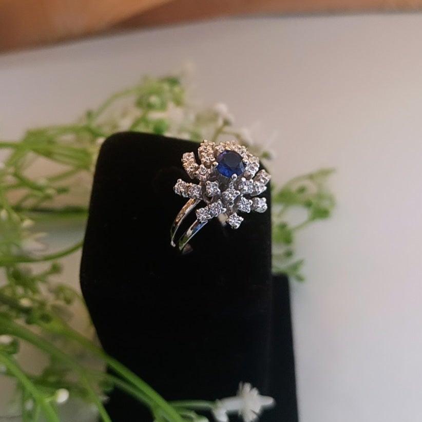 925 Silver Floral Sapphire Ring