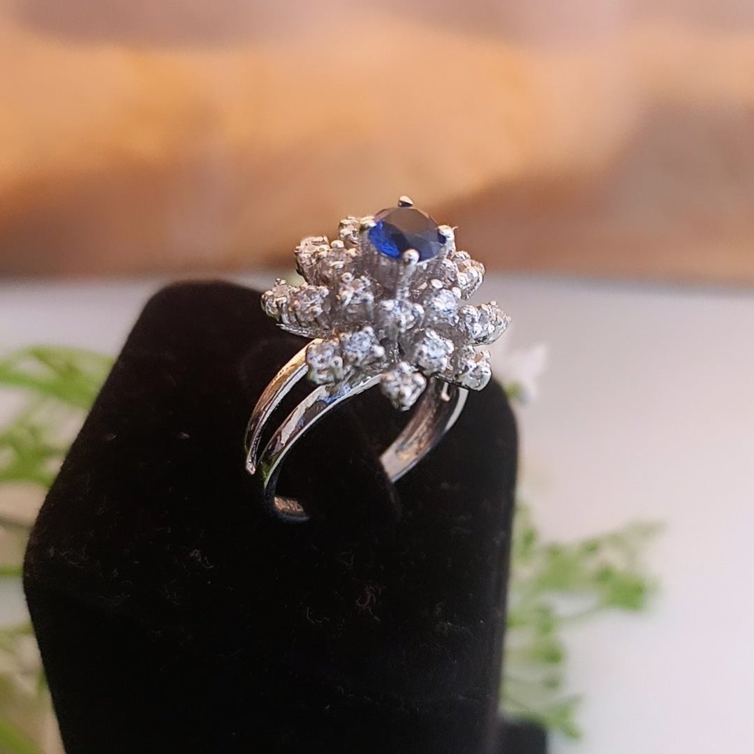 925 Silver Floral Sapphire Ring