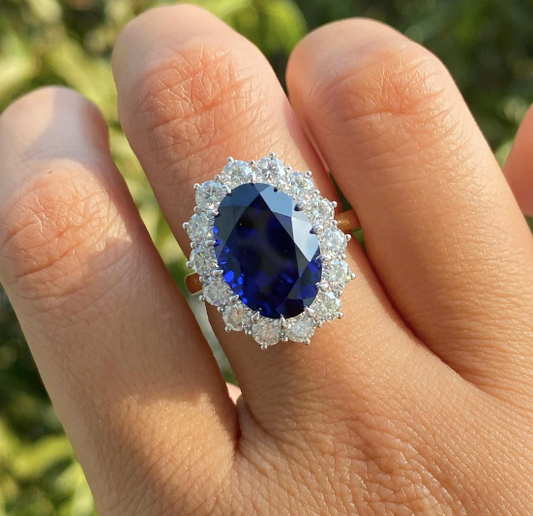 925 Silver Blue Sapphire Oval Ring