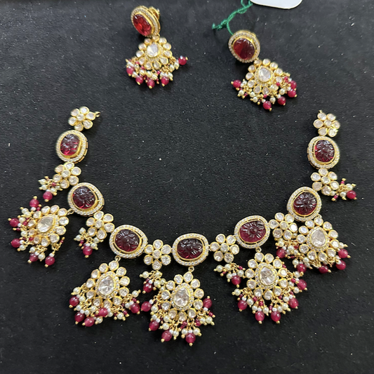 925 Silver Moissanite Polki Ruby Noorani Necklace