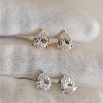 925 Silver CZ Pear Studs