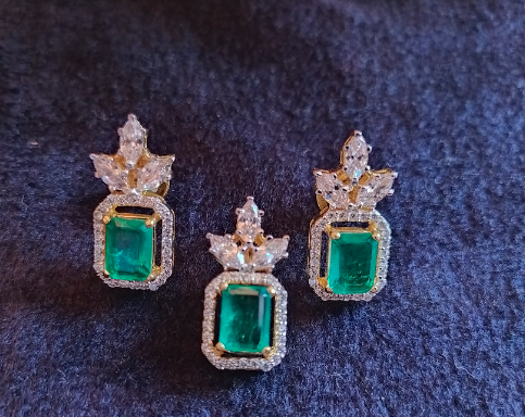 925 Silver Faux Emerald Pendant Set