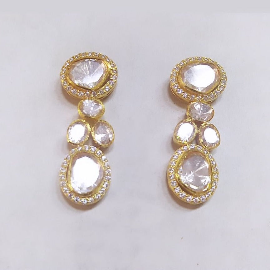 925 Silver Moissanite Polki Kaari Earrings