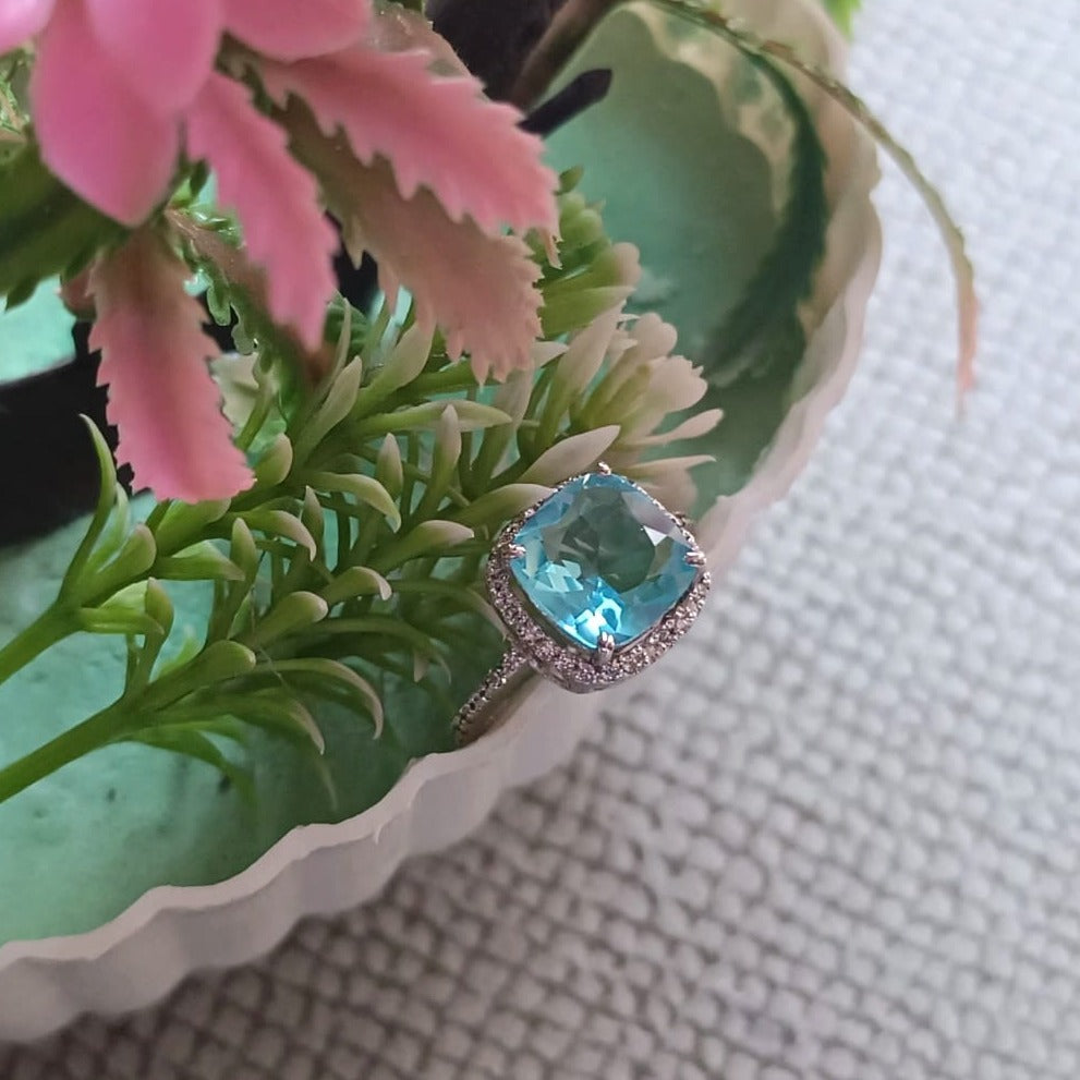 925 Silver Aqua Blue Ring