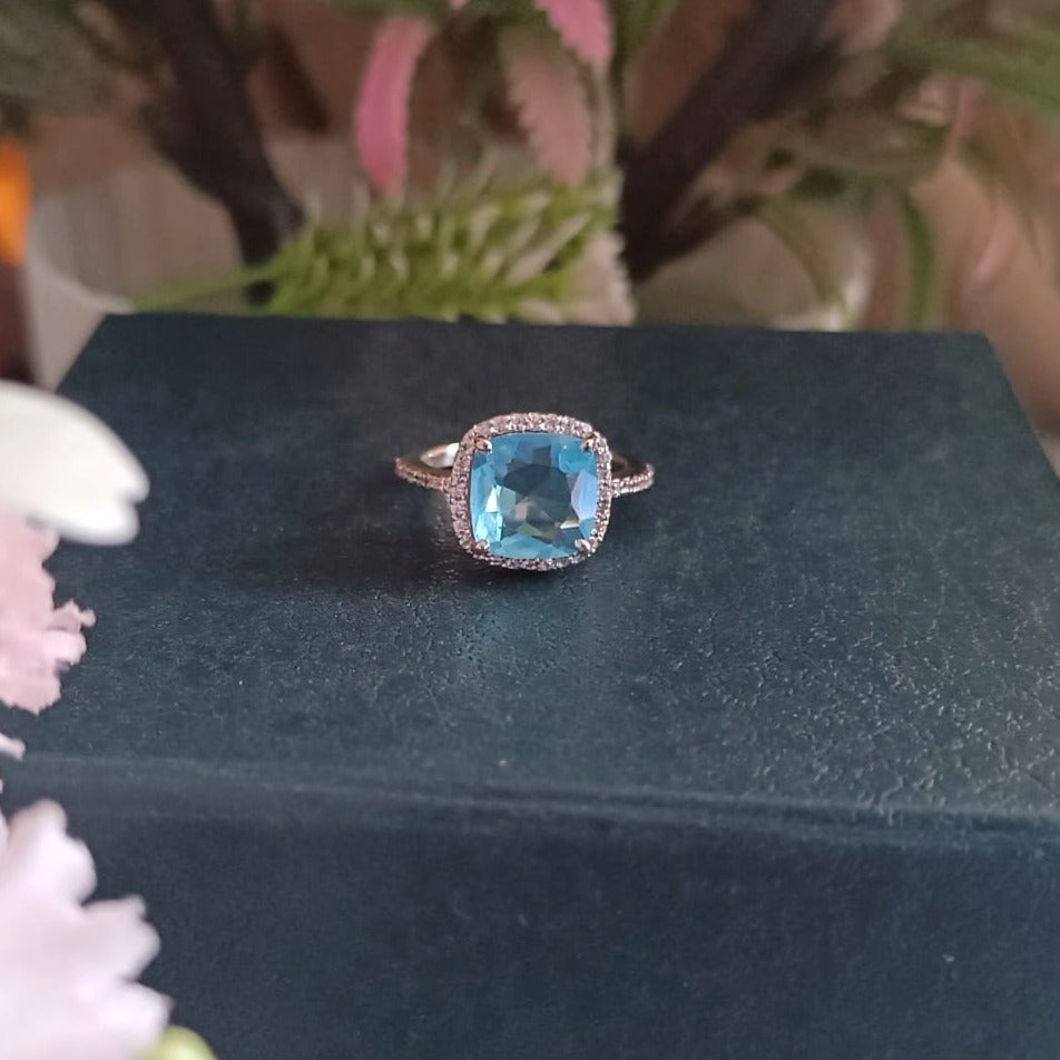 925 Silver Aqua Blue Ring