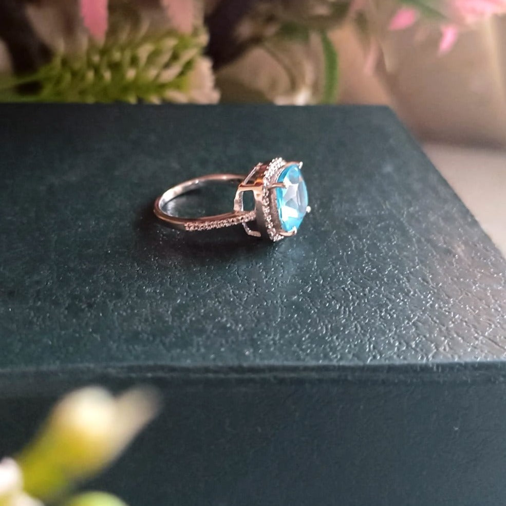 925 Silver Aqua Blue Ring