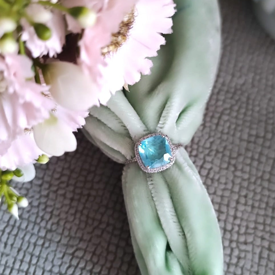 925 Silver Aqua Blue Ring