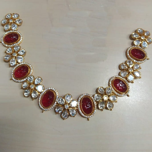 925 Silver Moissanite Polki Ruby floral Necklace