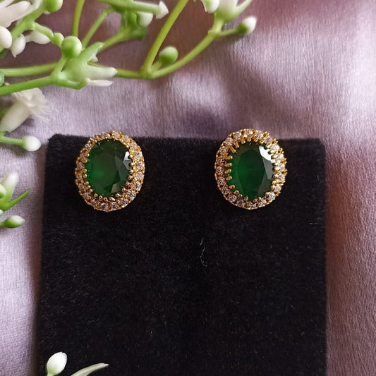 925 Silver Green Studs Earrings